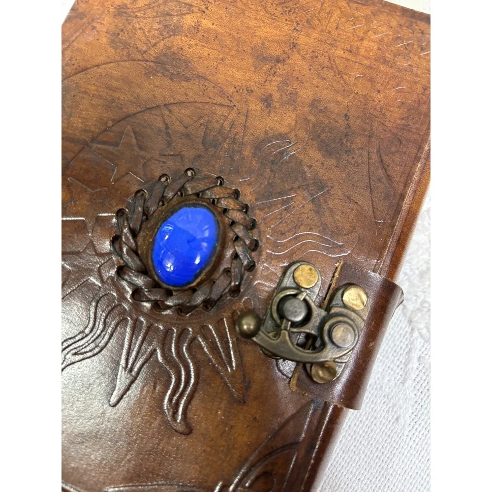 Vintage Leather Journal‎ Diary Notebook Blue Stone Embossed Handmade